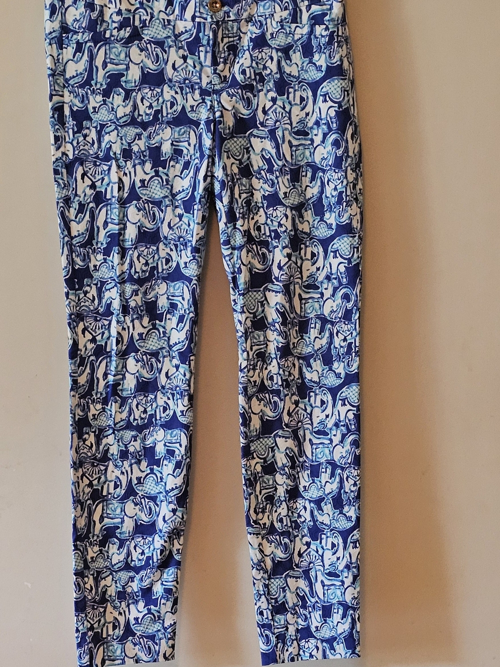 Lilly Pulitzer Blue & Wht Kelly Ankle Printed Skinny Pants Sz 0